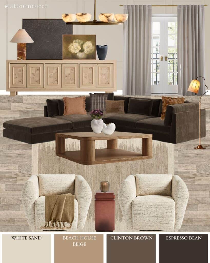 Cozy Neutral Brown Sofa Living Room Design, image size:819x1024