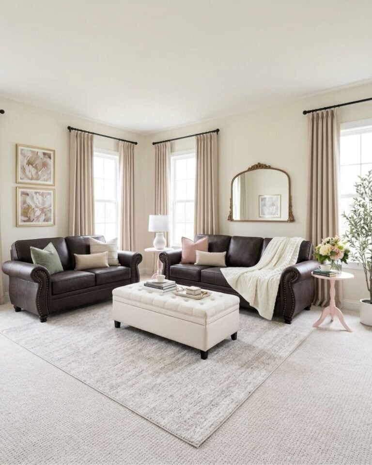 Warm Brown & Soft Pastel Traditional Living Room Design