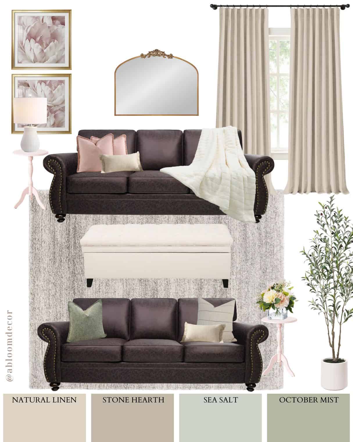 Warm Brown & Soft Pastel Traditional Living Room Design