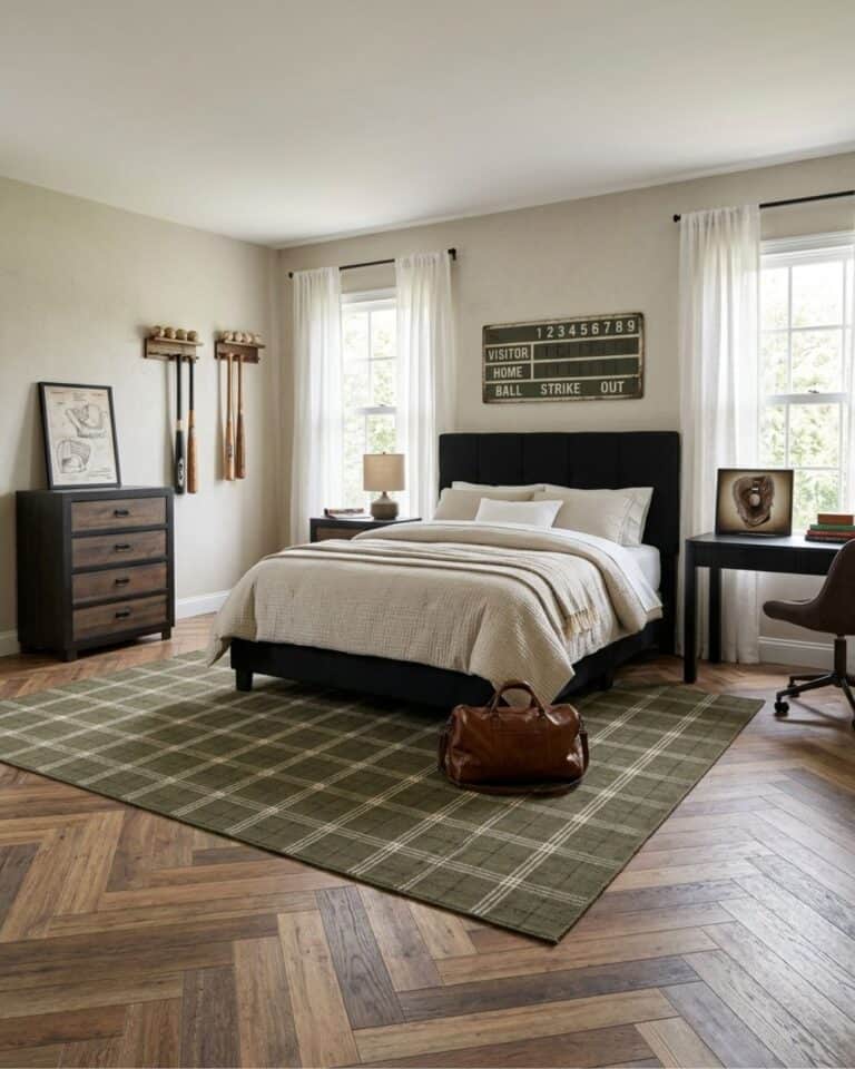 Black and Green Baseball Teenage Boy Bedroom Design