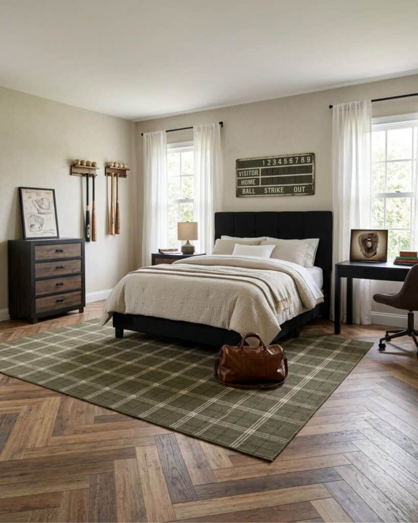 Black and Green Baseball Teenage Boy Bedroom Design