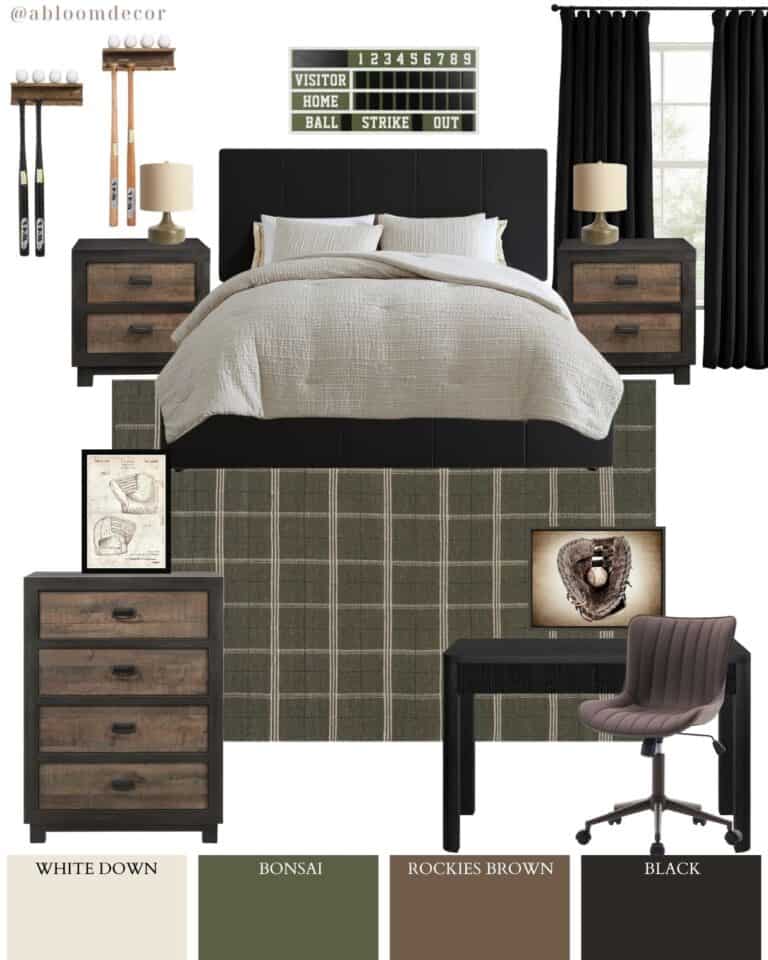 Black and Green Baseball Teenage Boy Bedroom Design