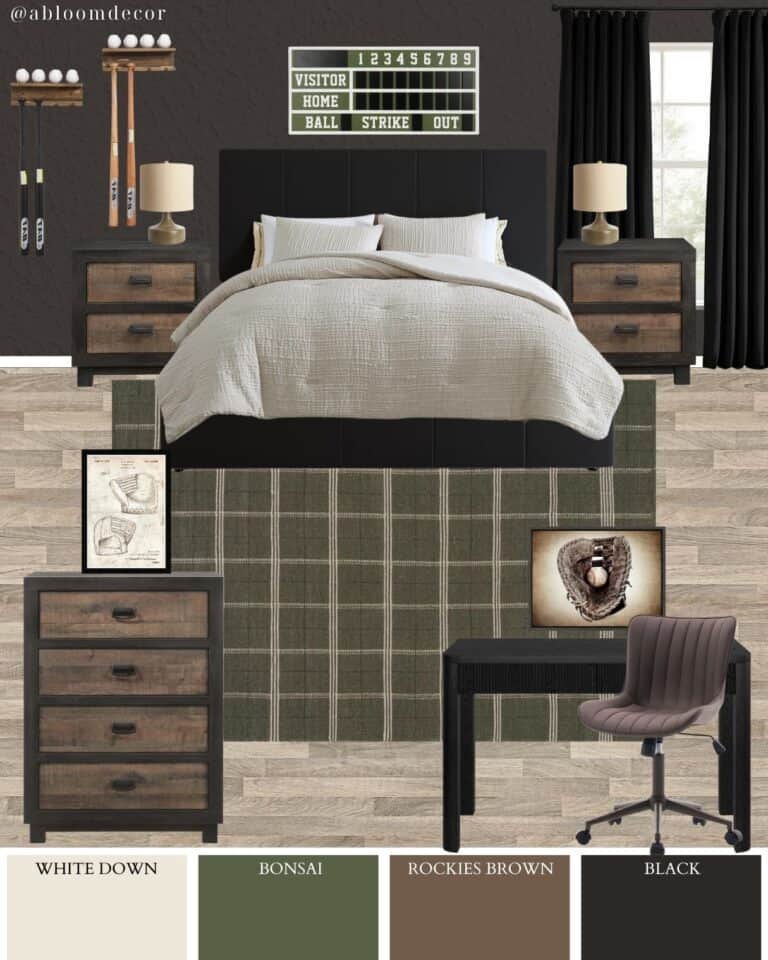 Black and Green Baseball Teenage Boy Bedroom Design