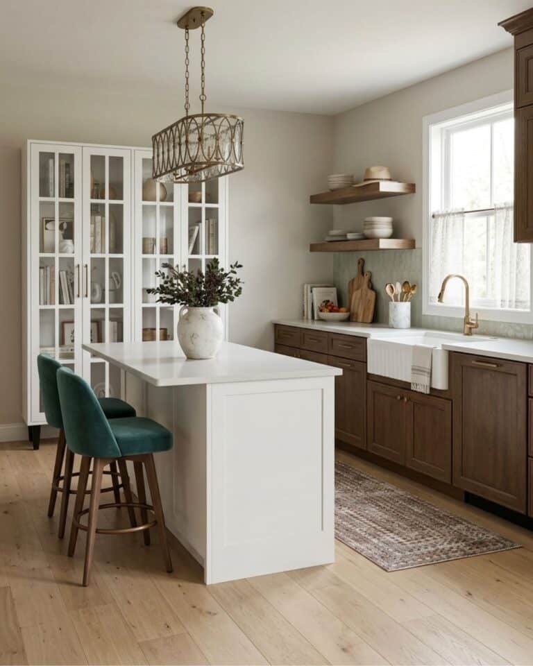 Cozy White & Green Farmhouse Kitchen Design