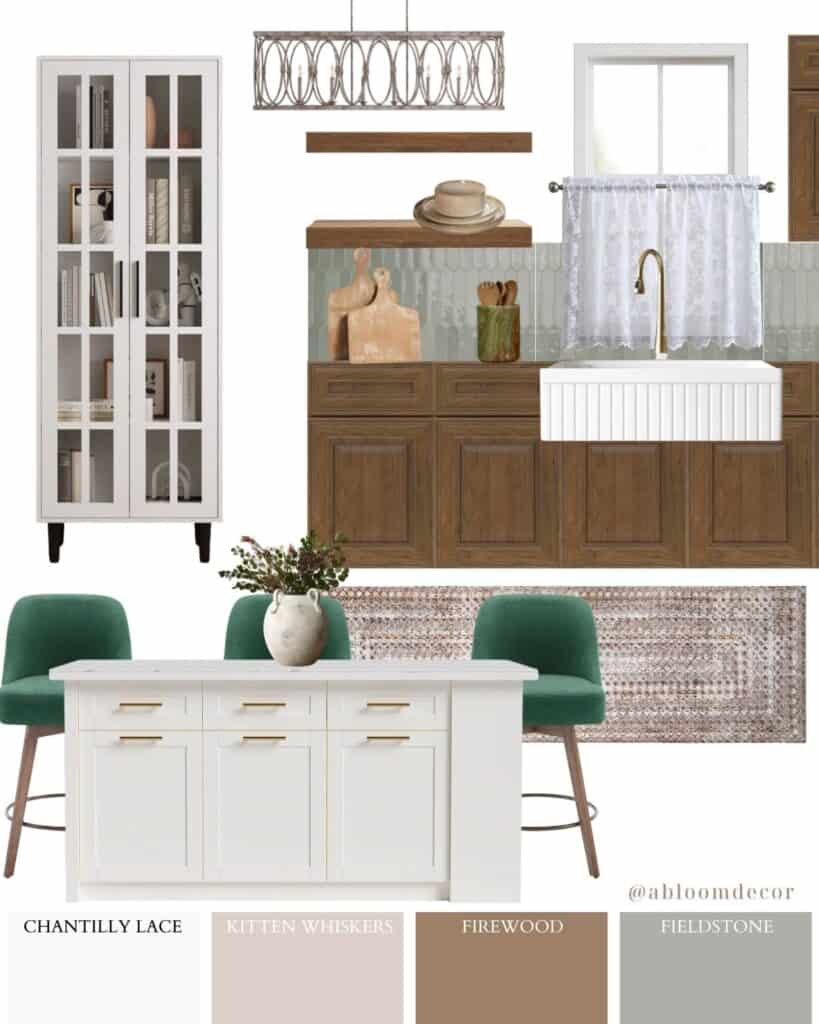 Cozy White & Green Farmhouse Kitchen Design