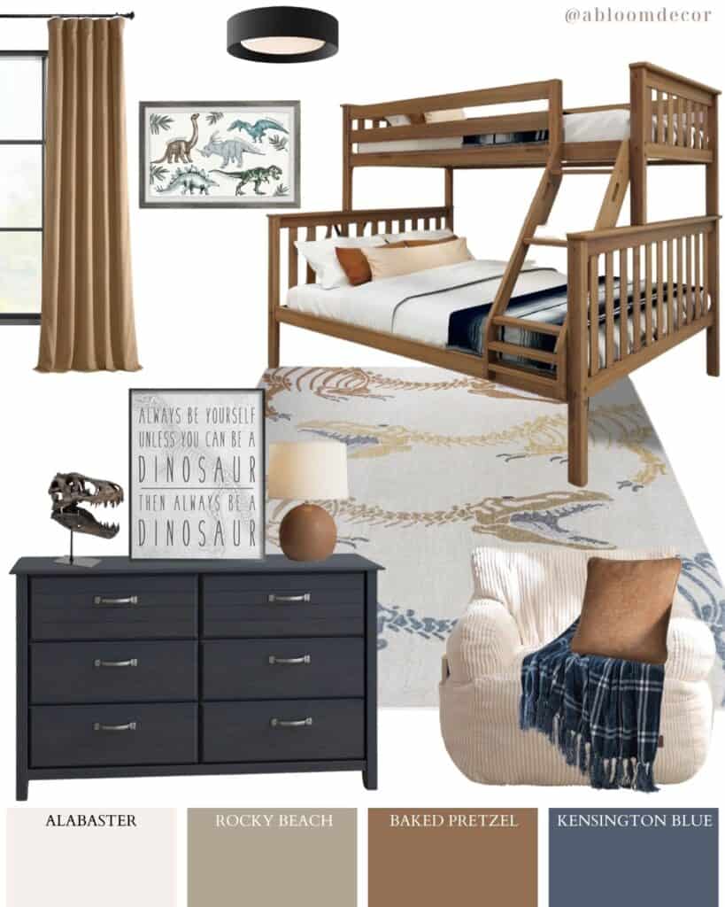 Dinosaur Boys Bunk Bed Room Design With Navy Blue