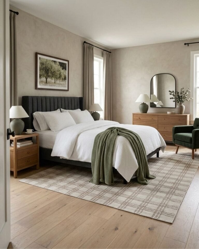Green and Oak Master Bedroom Design