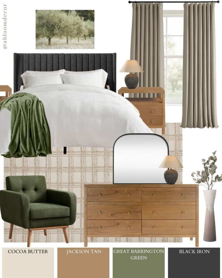 Green and Oak Master Bedroom Design