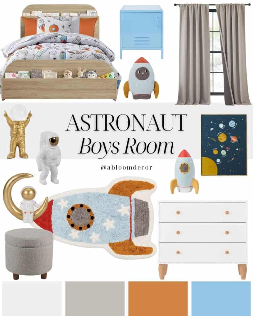 Blue and Orange Astronaut-Themed Toddler Boys Room Decor
