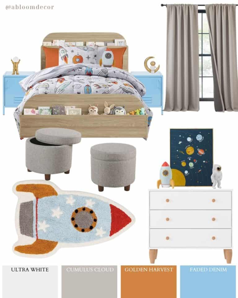 Blue and Orange Astronaut-Themed Toddler Boys Room Design
