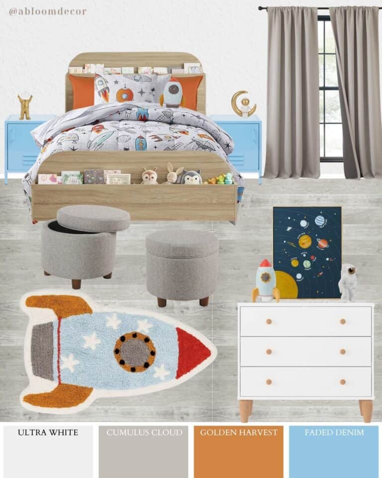 Blue and Orange Astronaut-Themed Toddler Boys Room Design
