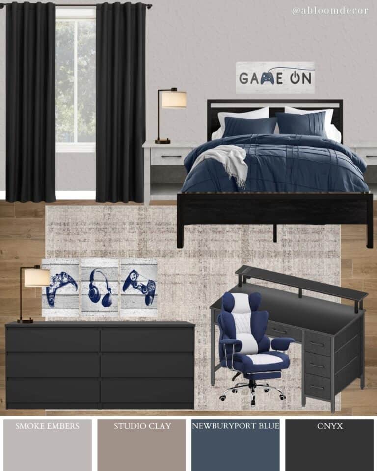 Navy Blue Gamer Bedroom for Teenager