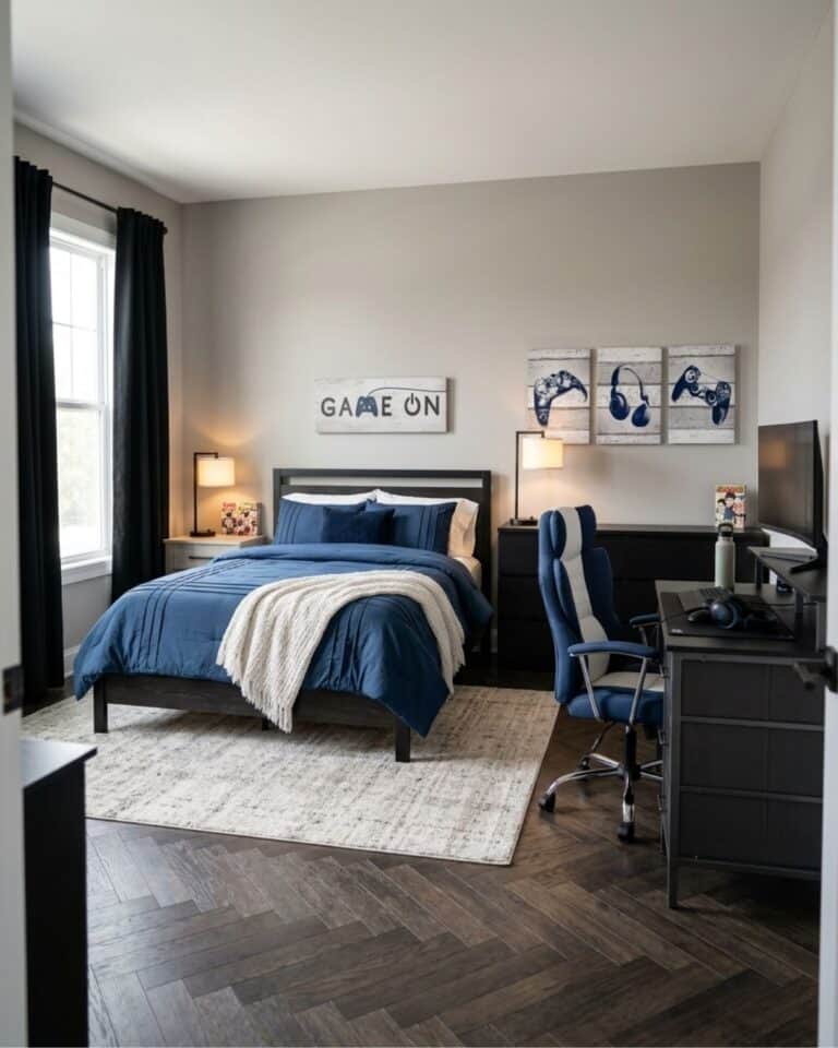 Navy Blue Gamer Bedroom for Teenager