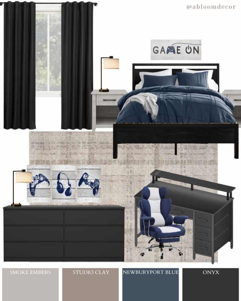 Navy Blue Gamer Bedroom for Teenager