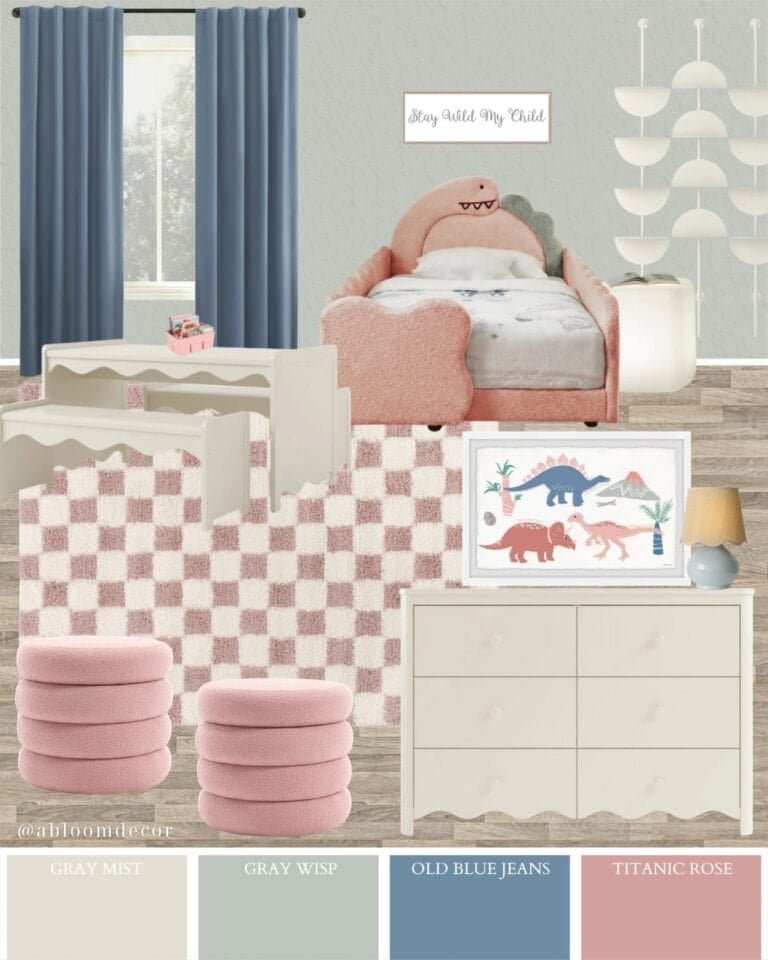 Playful Pink and Blue Dinosaur Toddler Girls Room Design