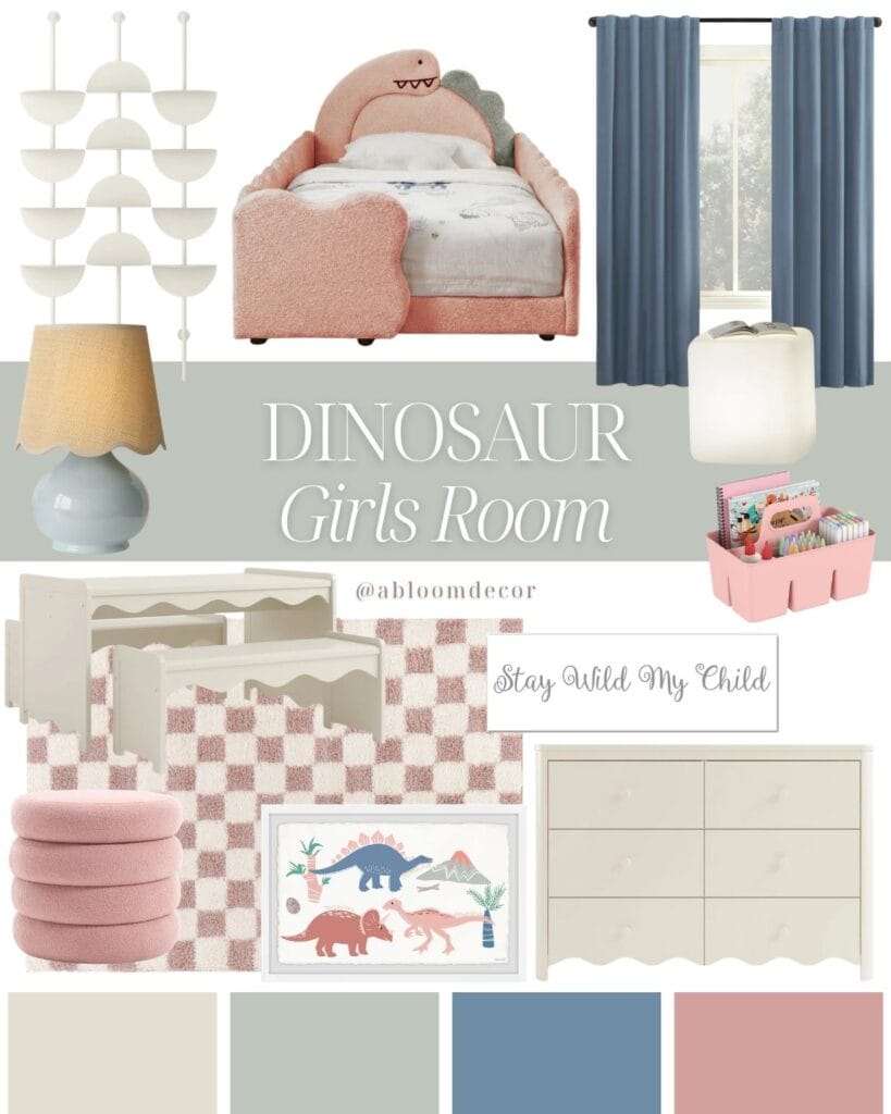 Playful Pink and Blue Dinosaur Toddler Girls Room Decor