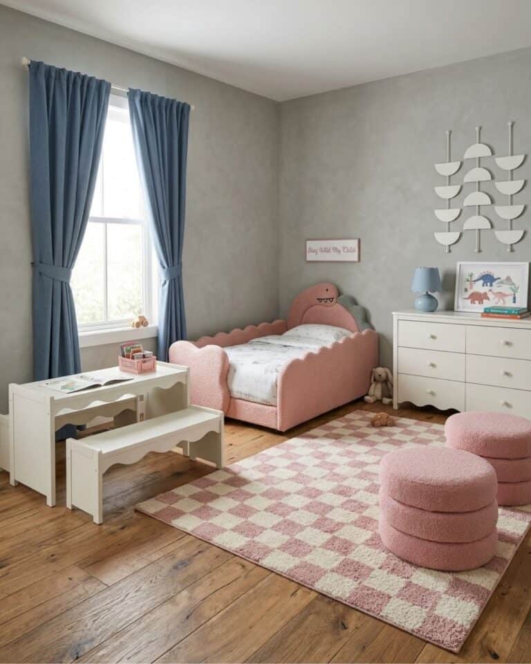 Playful Pink and Blue Dinosaur Toddler Girls Room Design
