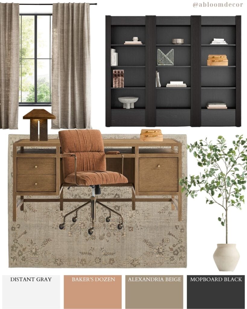 moody modern home office design collage