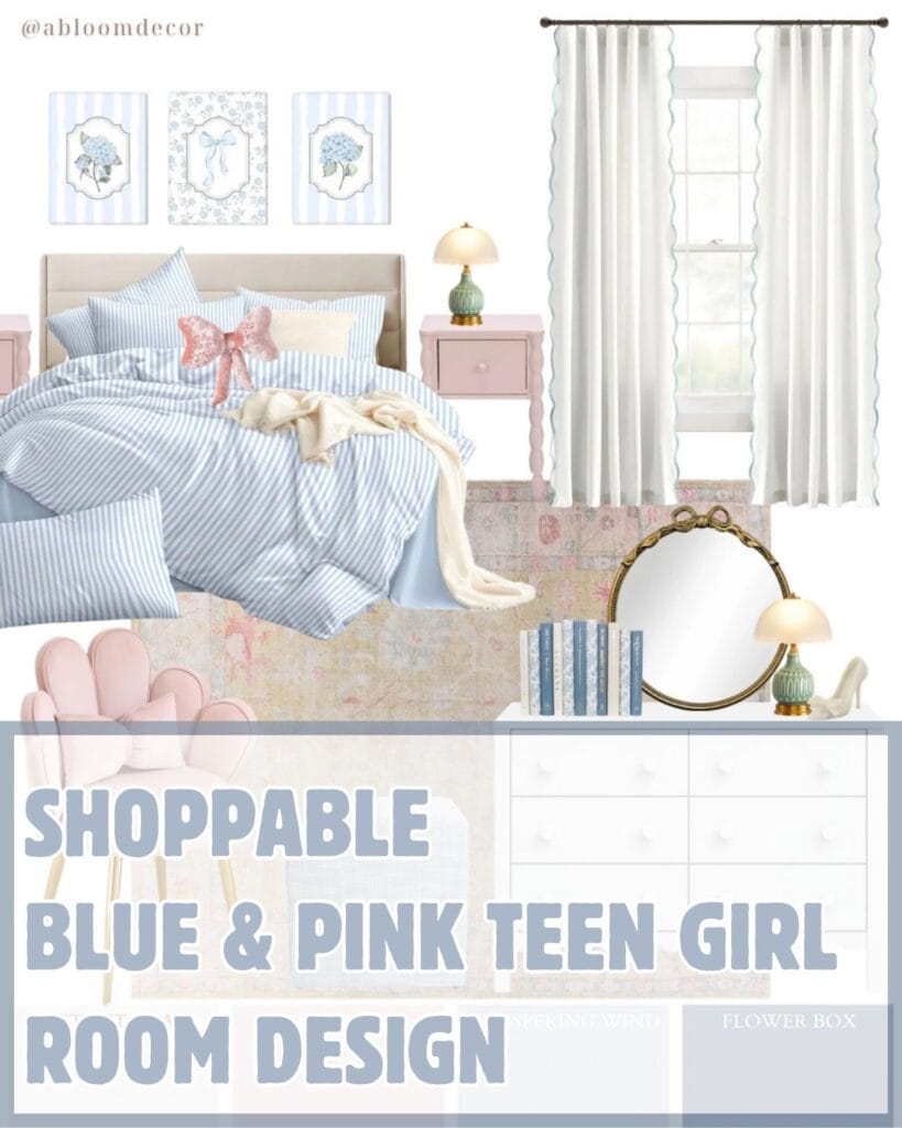 Blue and Pink Preppy Tween Room