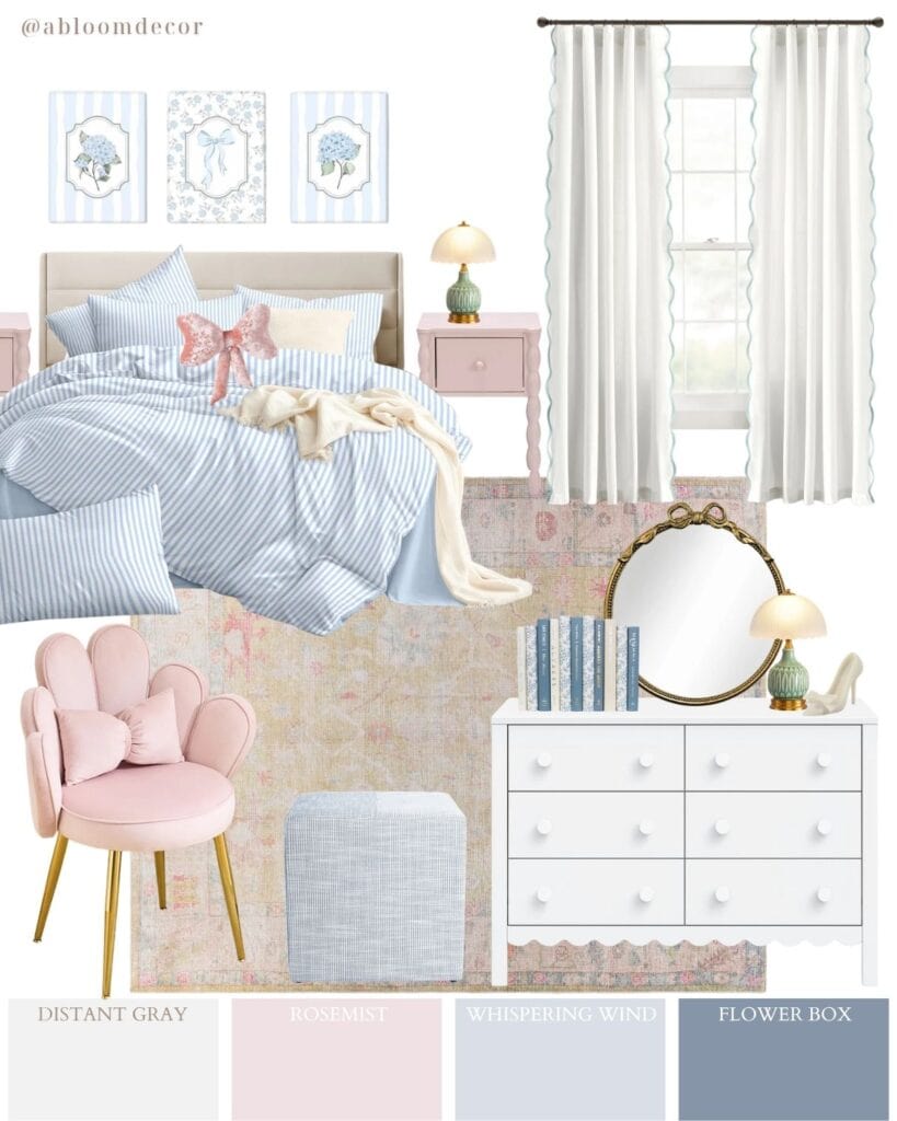 Blue and Pink Preppy Tween Room Design