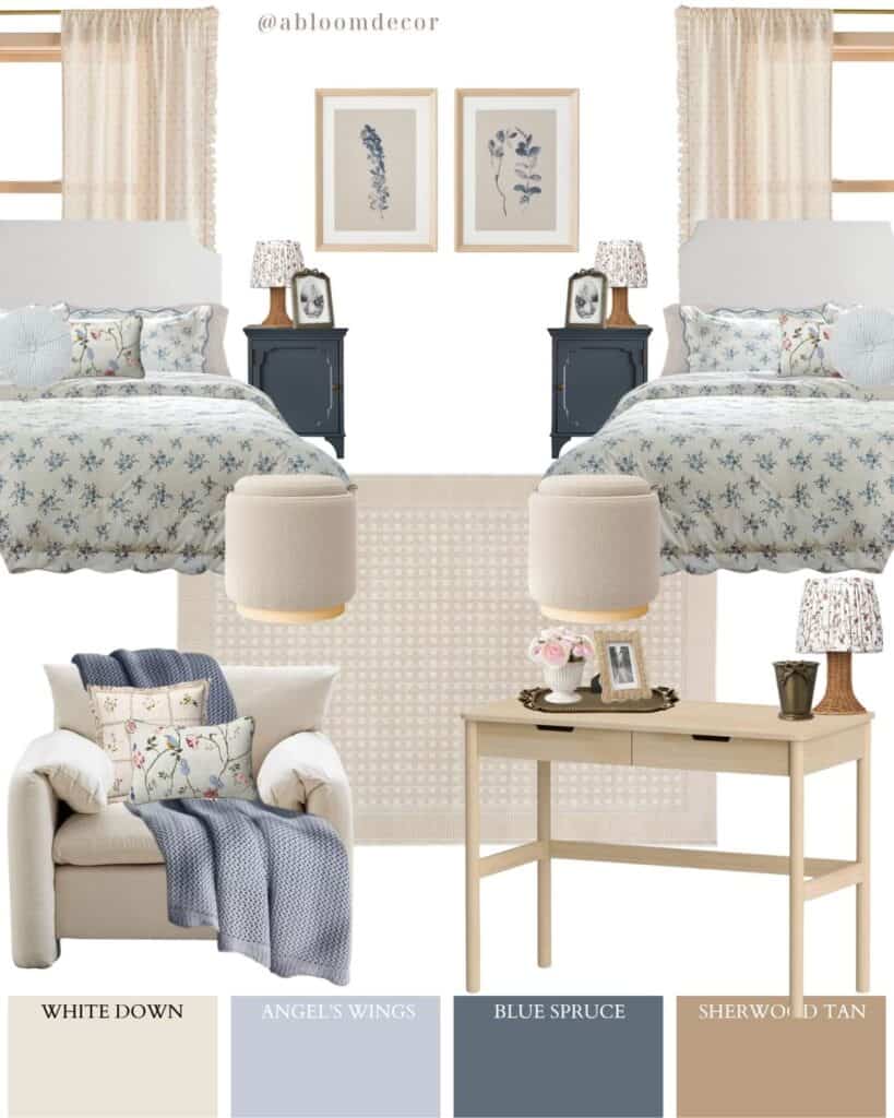 Charming Floral Blue College Dorm Room Design