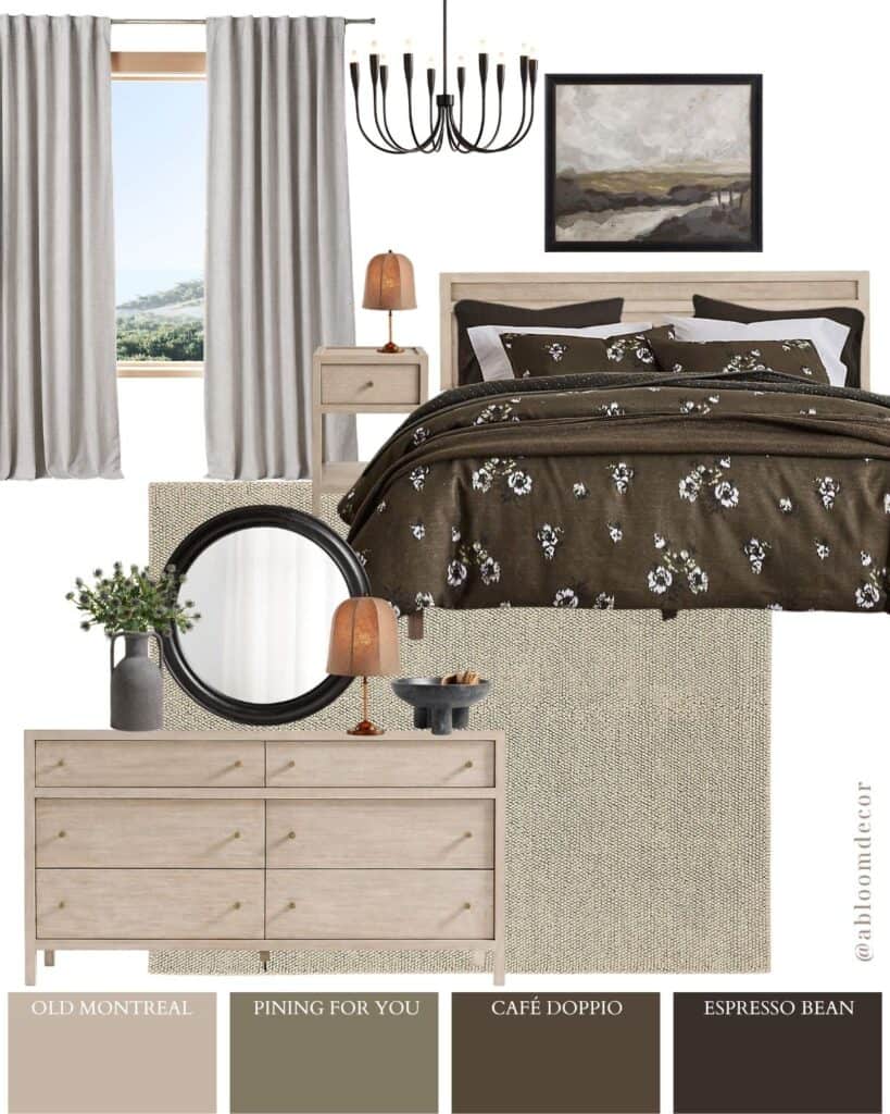 Dark Olive Floral Cottage Bedroom idea