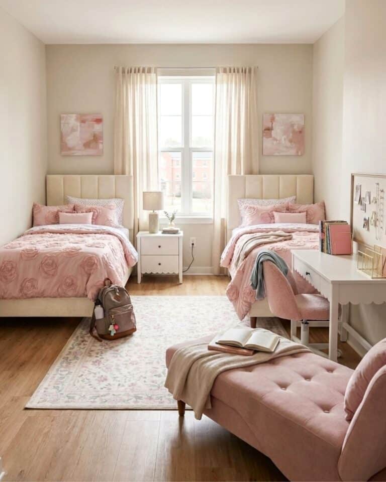 Mauve and Soft Pink Floral Dorm Room Idea