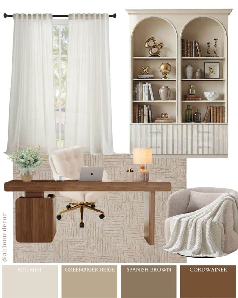 Neutral Arched Bookshelf Home Office Design Idea