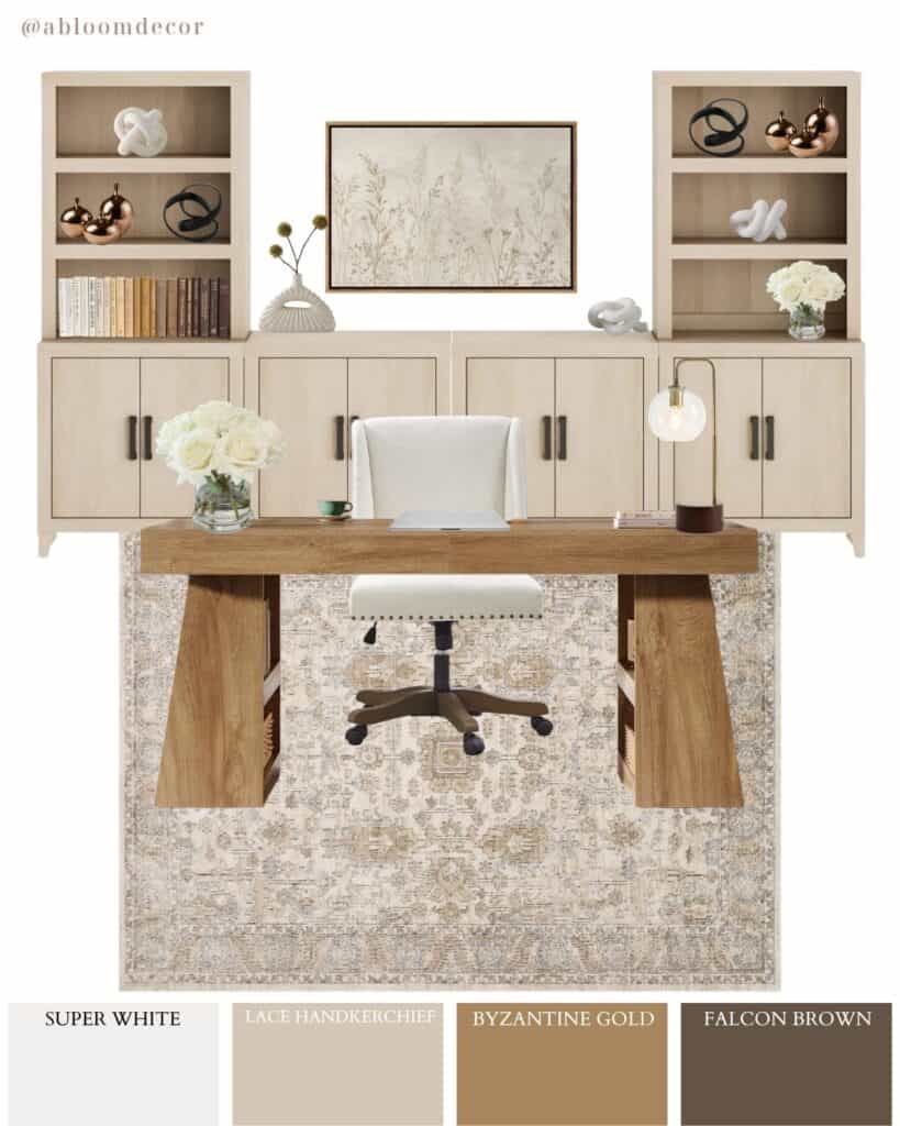 Neutral Modern Home Office Design Idea With Storage