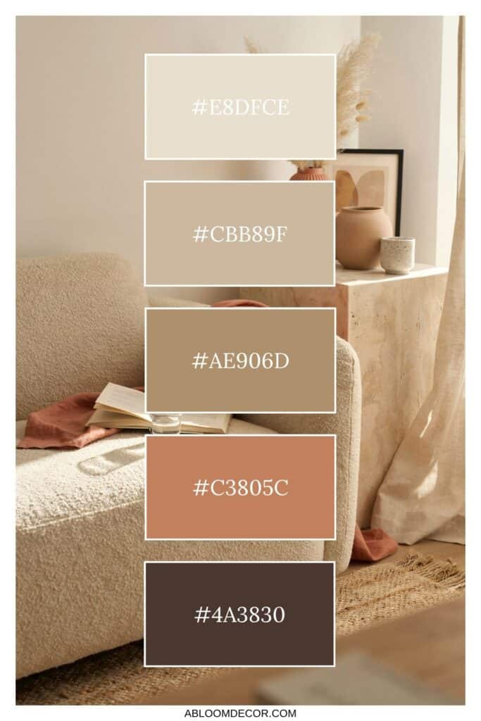 Neutral and Terracotta Living Room color palette hex codes