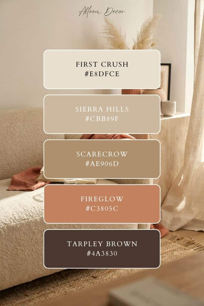 Neutral and Terracotta Living Room color scheme