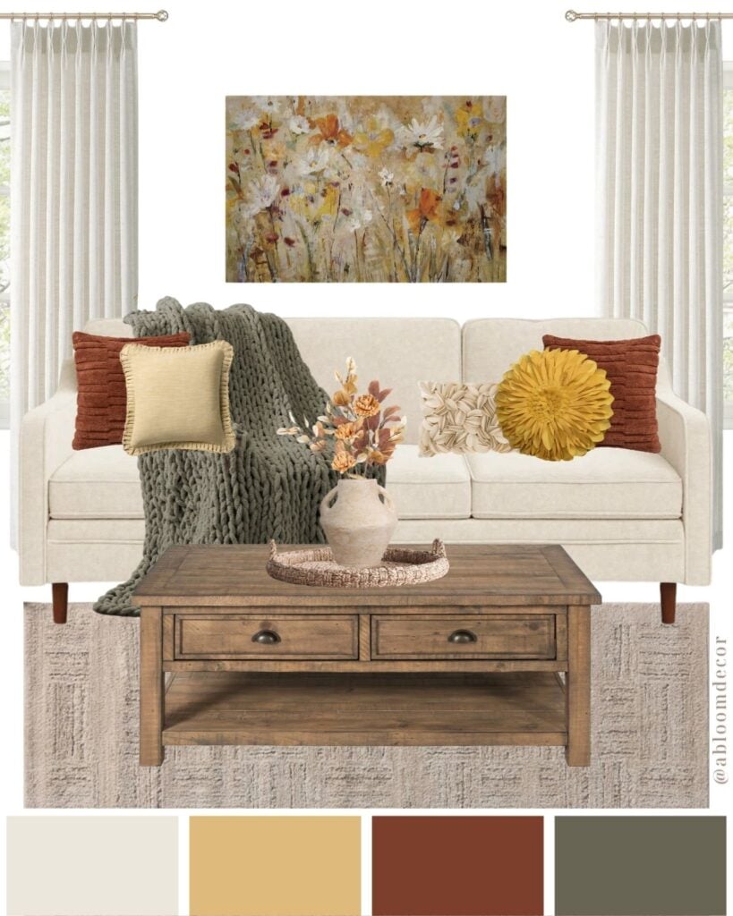 Sage and Golden Autumn Living Room Decor