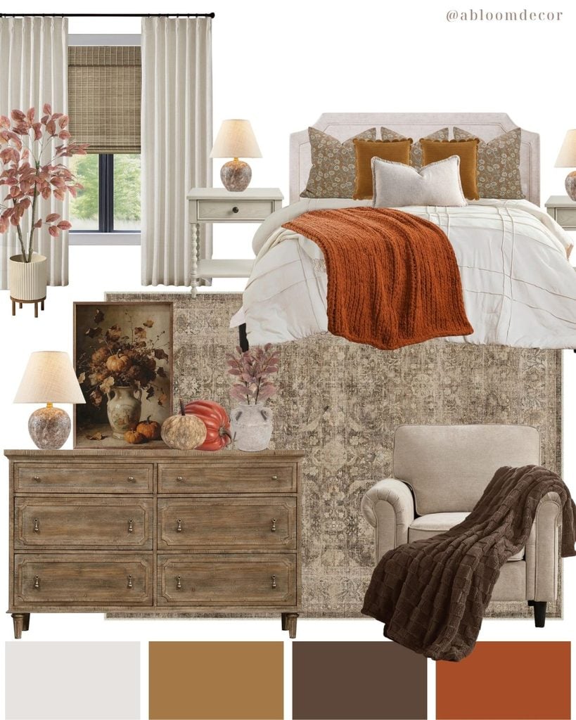 Cozy Fall Farmhouse Bedroom Design Mood Board