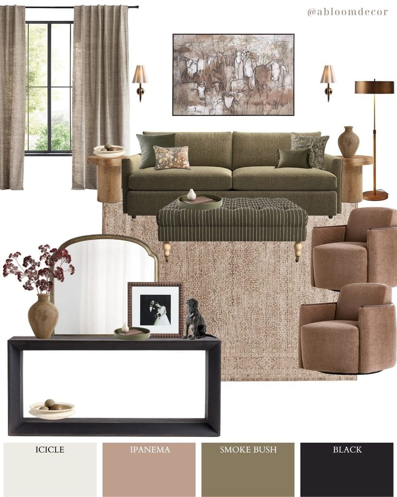 Moody Olive Green Living Room mood board