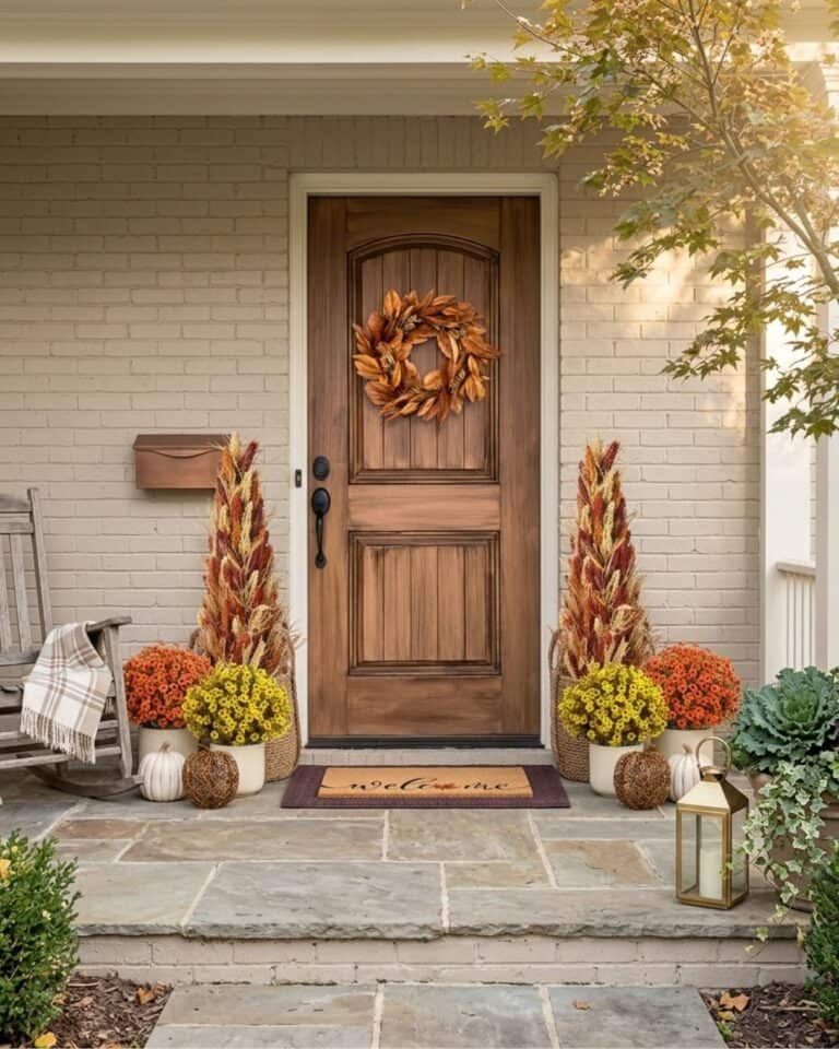 Rustic Orange and Yellow Fall Front Porch Decor