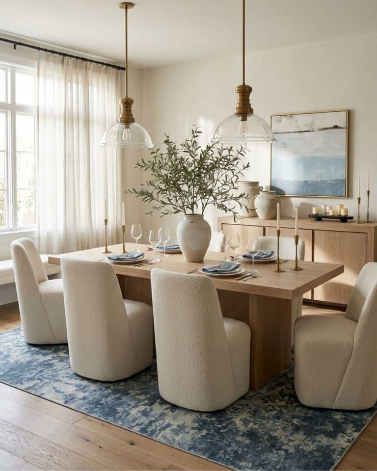 Soft Blue and Cream Traditional Dining Room Design