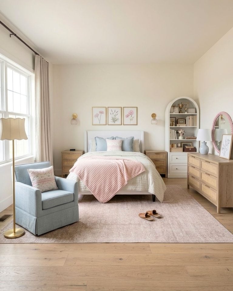 Soft Pink and Blue Tween Girl Room Design