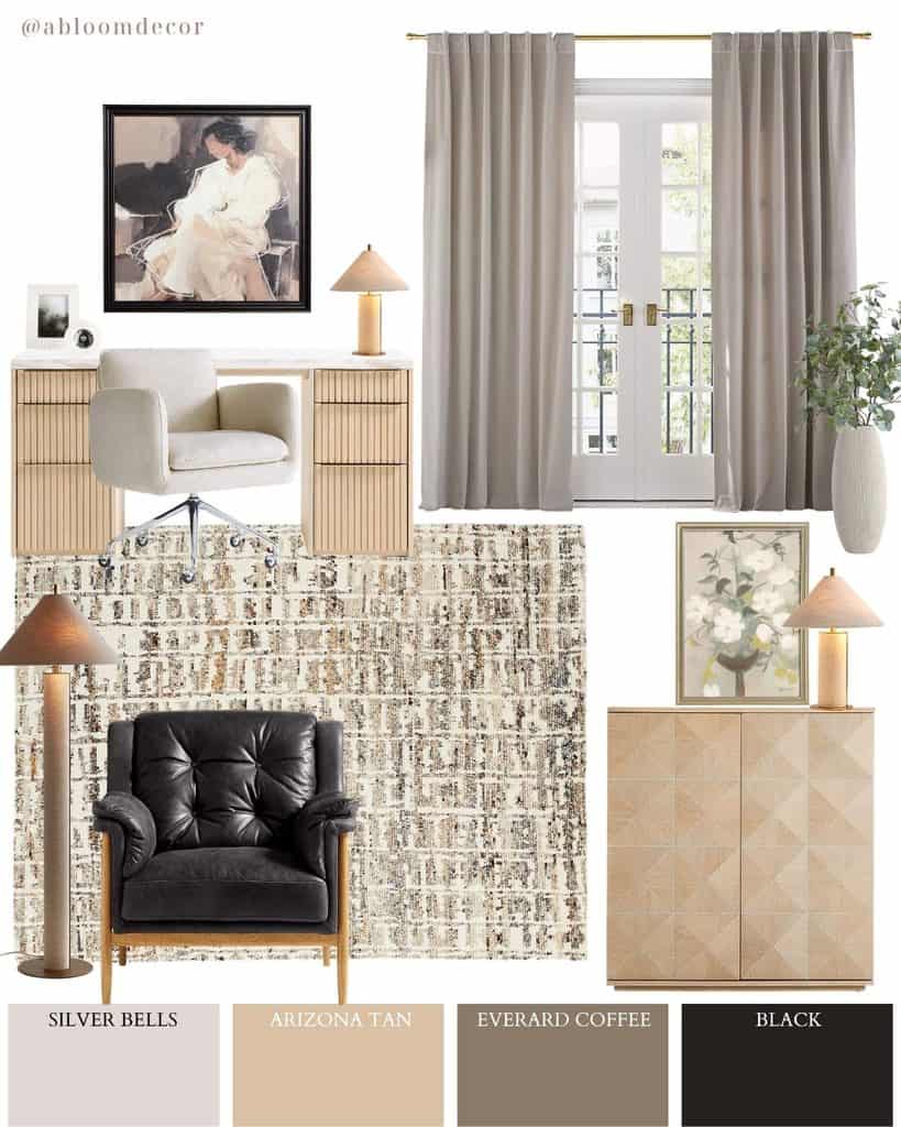 Artsy Tan Transitional Home Office Design