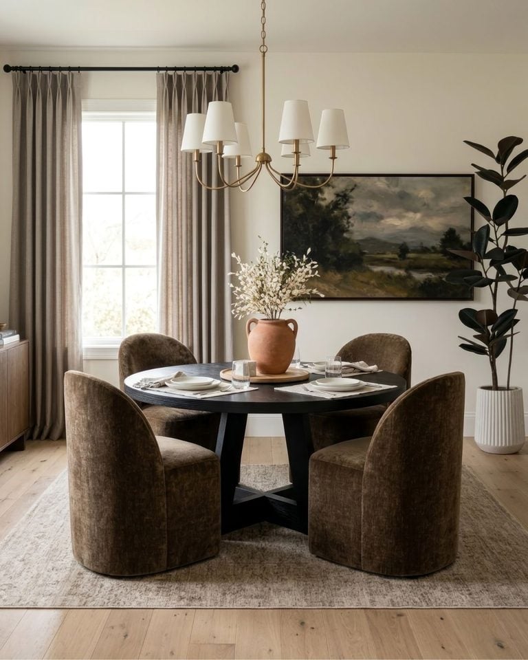 Bold Round Black Table Dining Room Design