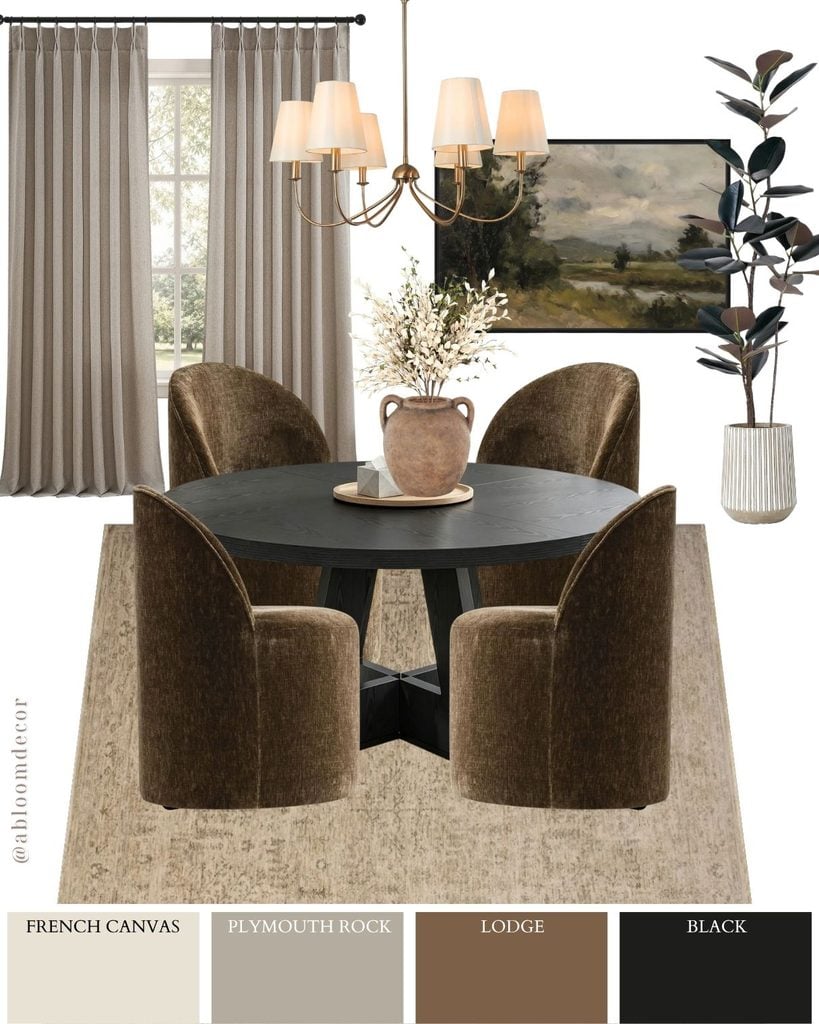 Bold Round Black Table Dining Room Design Mood Board