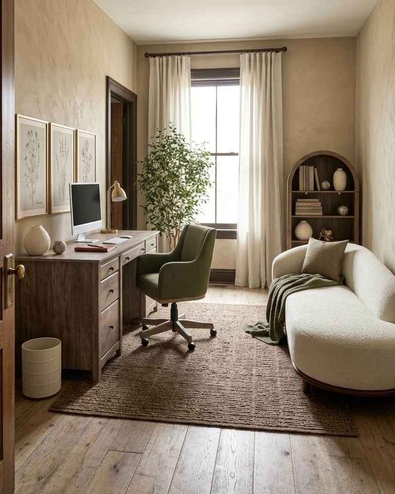 Earthy Olive Home Office Design Idea