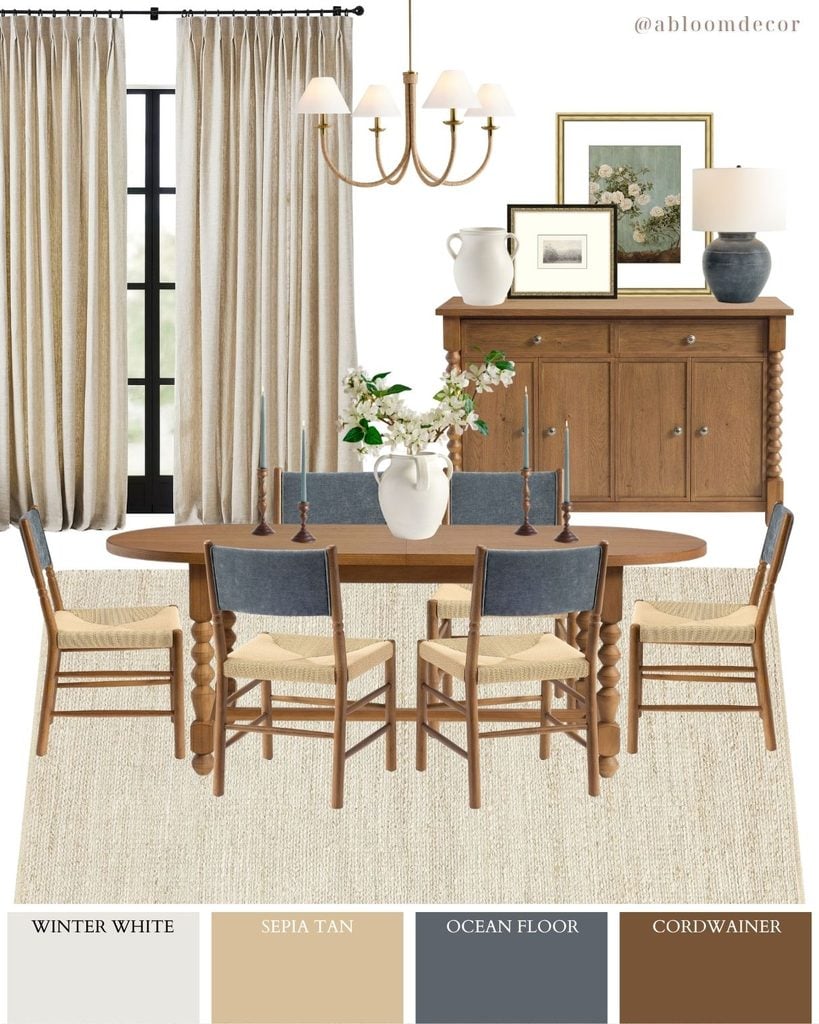 Warm Wood and Blue Traditional Dining Room Design