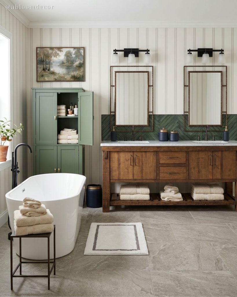 Cabin-Inspired Green Bathroom Design Idea