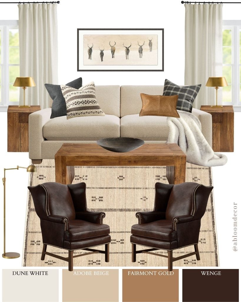 Cozy Brown and Cream Mountain Lodge Living Room Design