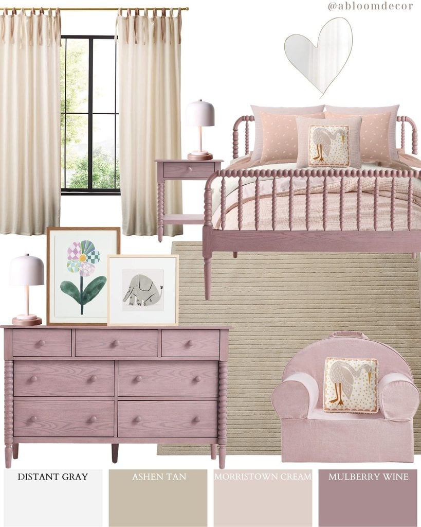 Cute Mauve and Blush Tween Girl Bedroom Design