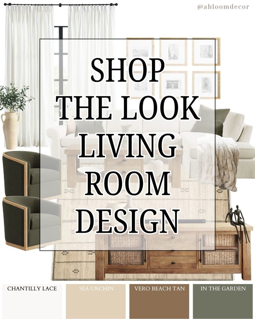 Cream and Olive Green Modern Farmhouse Living Room Design