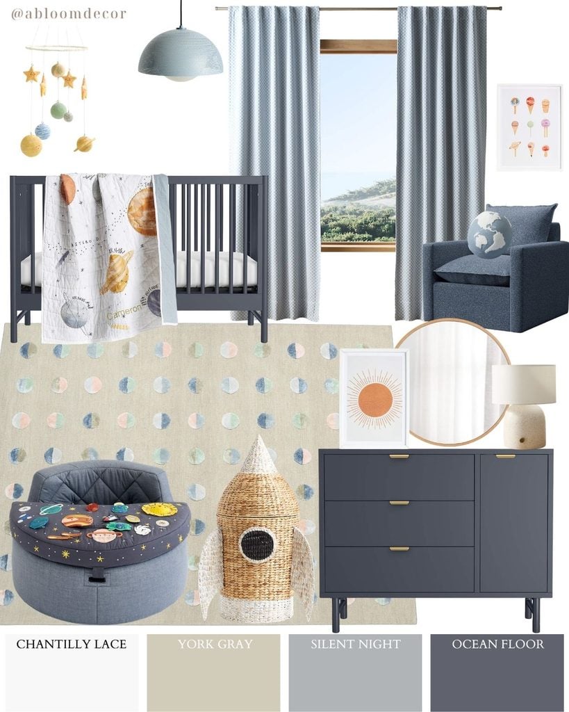 Navy Blue Outer Space Baby Boy Nursery Room Idea