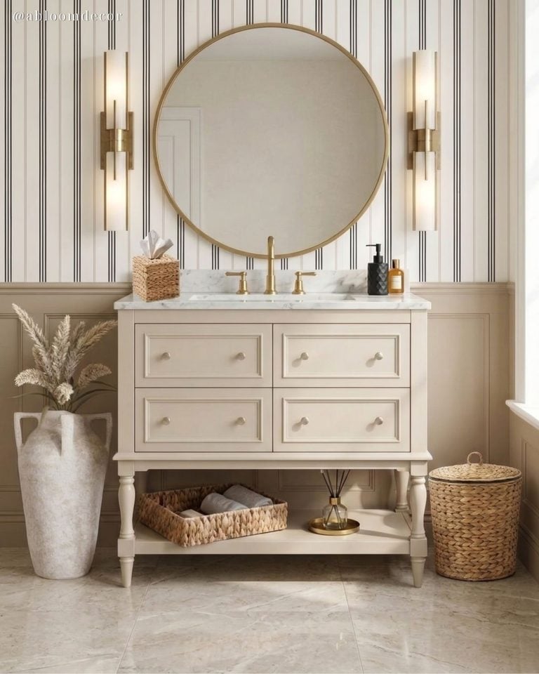 Neutral Beige Transitional Guest Bathroom Design