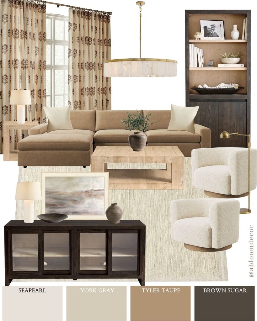 Soft Taupe and Espresso Modern Organic Living Room Design