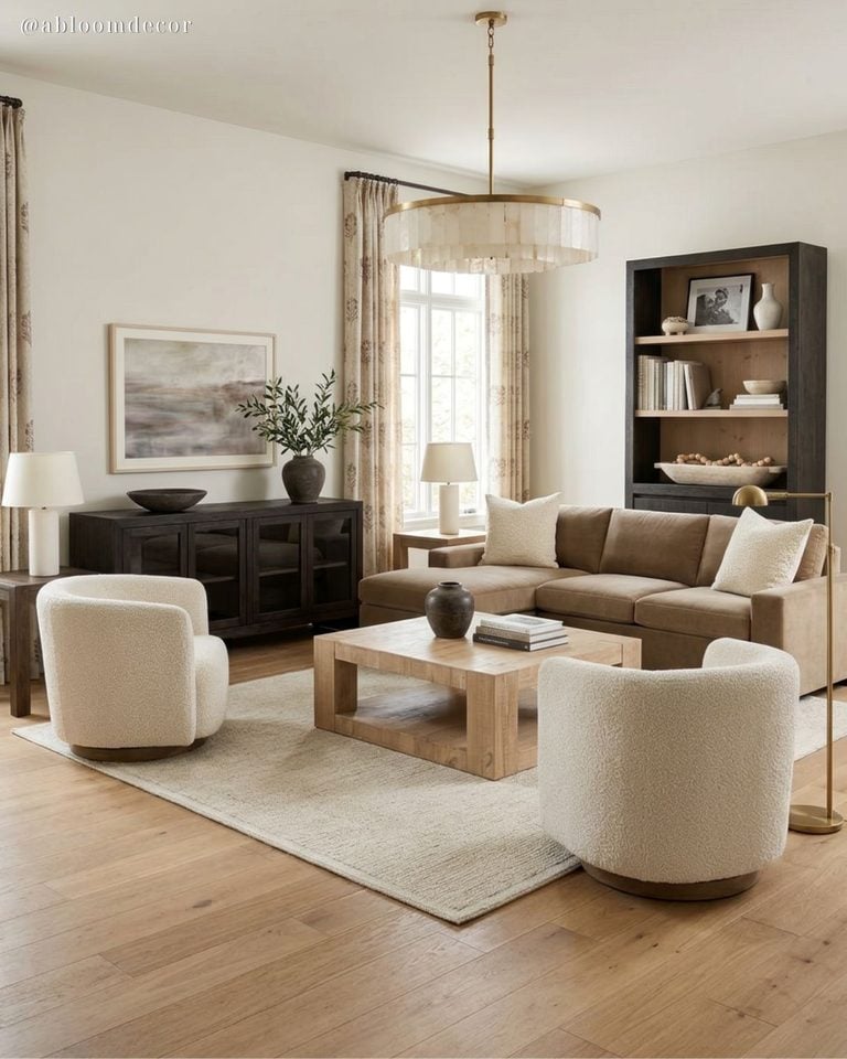 Soft Taupe and Espresso Modern Organic Living Room Design
